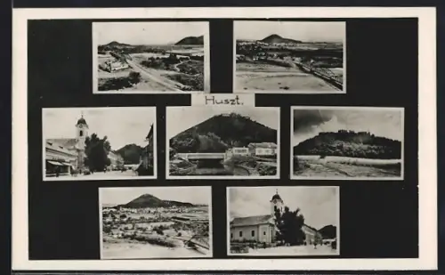 AK Huszt, Brücke, Kirche und Gesamtansicht