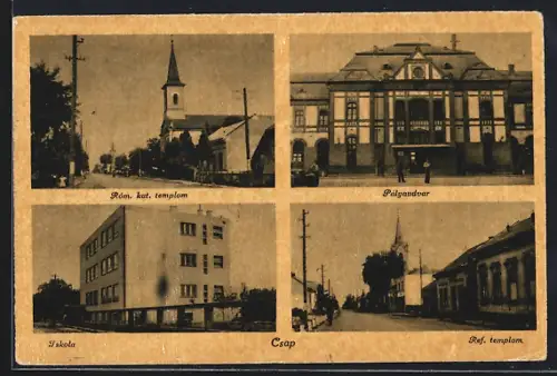 AK Csap, Röm. kath. templom, Palyaudvar, Ref. templom