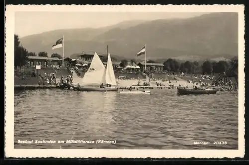 AK Seeboden am Millstättersee, Segelschiffe auf dem Wasser nahe dem Strand