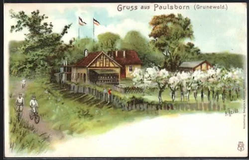 Lithographie Berlin-Grunewald, Gasthaus Paulsborn