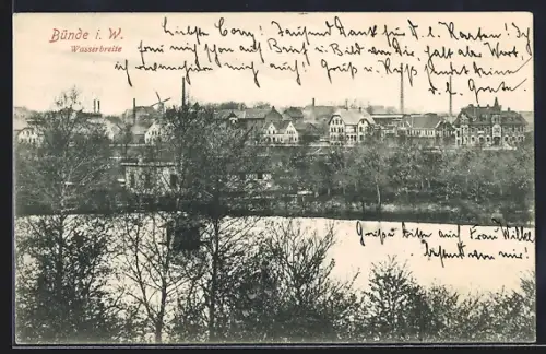 AK Bünde i. W., Wasserbreite, Panorama vom Wasser aus