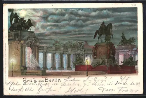 Lithographie Berlin, Denkmal Kaiser Wilhelm I