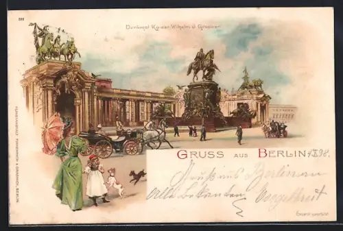 Lithographie Berlin, Denkmal Kaiser Wilhelm der Grosse