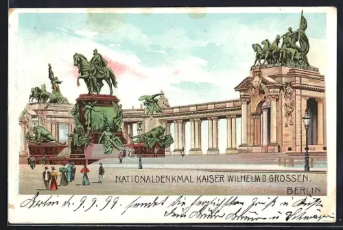 Lithographie Berlin, Nationaldenkmal Kaiser Wilhelm des Grossen