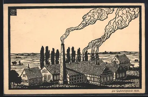 Künstler-AK Essen / Ruhr, Gussstahlfabrik im Jahre 1835