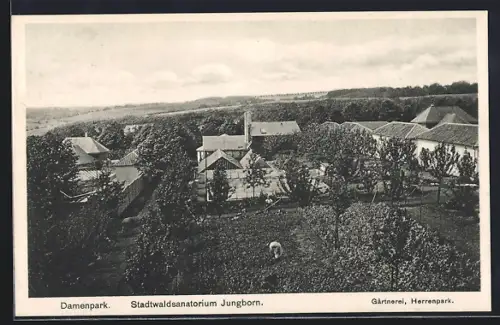 AK Kettwig /Ruhr, Stadtwaldsanatorium Jungborn, Damen- u. Herrenpark mit Gärtnerei
