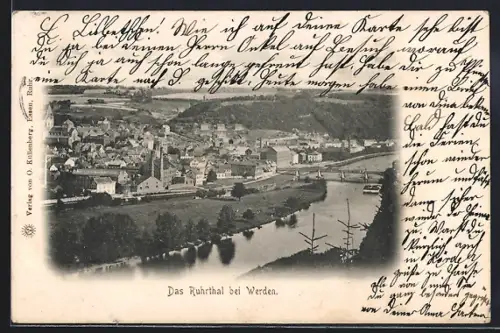 AK Werden /Ruhrtal, Ortsansicht mit Ruhrtal aus der Vogelschau