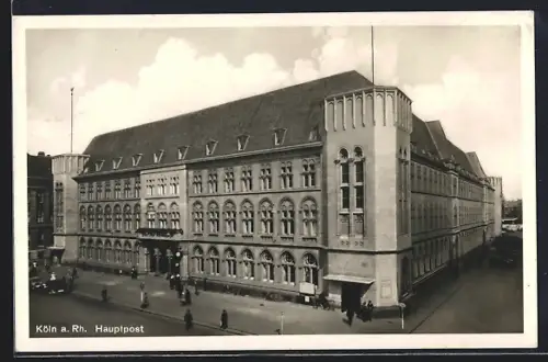 AK Köln a. Rh., Hauptpost mit Strasse aus der Vogelschau