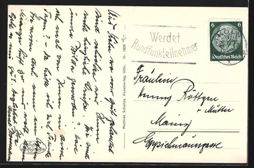 AK Köln a. Rh., Hauptpost mit Strasse aus der Vogelschau