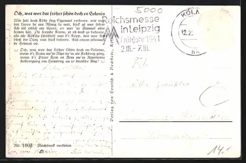 AK Köln a. Rh., Willi Ostermannbrunnen mit Detailansichten, rückseitig Ostermann-Text