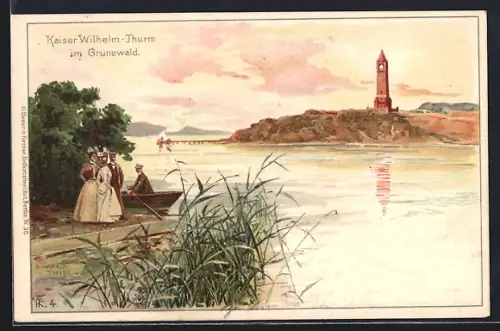 Künstler-AK Berlin-Grunewald, Blick zum Kaiser Wilhelm-Thurm im Grunewald