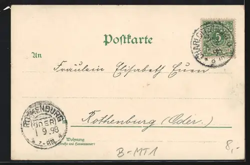 Lithographie Berlin-Tiergarten, Goldfisch-Teich, Lessing-Denkmal