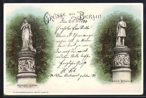 Lithographie Berlin-Tiergarten, Denkmal Königin Luise & Friedrich Wilhelm III.