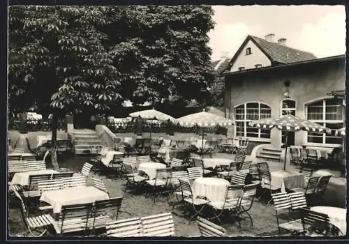 AK Halle /Saale. Dölauer Heide, HO Cafe am Heiderand, Terrasse