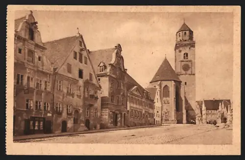 AK Donauwörth, Strassenpartie mit Geschäften u. Kirche
