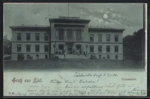 Mondschein-AK Kiel, Universität, Frontansicht