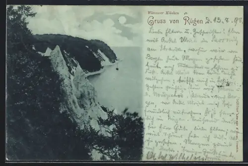 Mondschein-AK Wissower Klinken /Rügen, Ortsansicht aus der Vogelschau