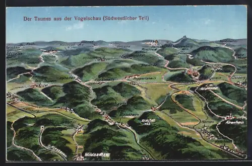 Künstler-AK Eppstein /Taunus, Panorama mit Ruppershain, Altenhain und Hornau, Südwestlicher Teil