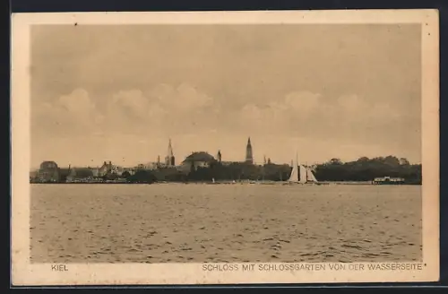 AK Kiel, Schloss mit Schlossgarten von der Wasserseite