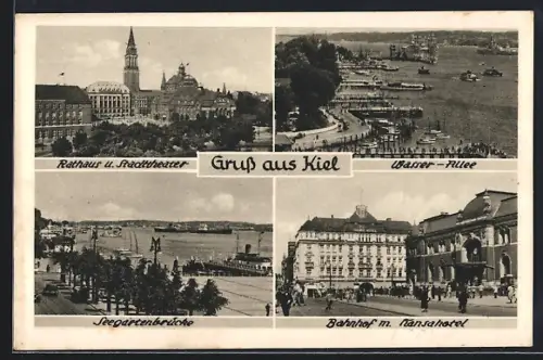 AK Kiel, Rathaus, Stadttheater, Bahnhof mit Hansahotel