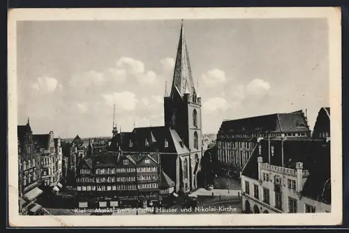 AK Kiel, Markt mit persianischen Häusern und Nikolai-Kirche