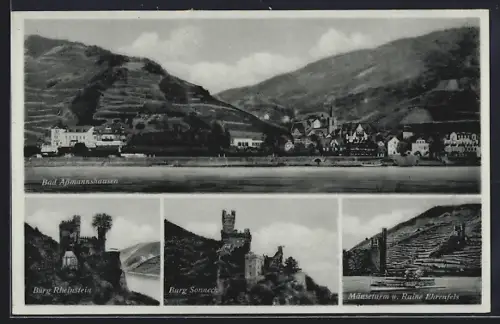 AK Bad Assmannshausen, Burg Rheinstein, Burg Sonneck, Mäuseturm und Ruine Ehrenfels
