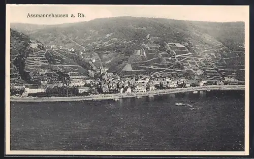 AK Assmannshausen a. Rh., Panorama mit Kirche