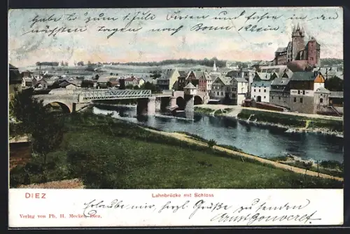AK Diez, Lahnbrücke mit Schloss