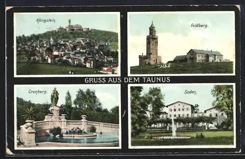 AK Königstein /Taunus, Teilansicht mit Burg, Feldberg, Cronberg