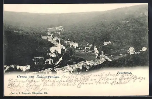 AK Schlangenbad, Panorama mit Kirche und Strassenpartie
