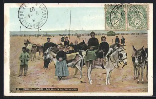 AK Berck-Plage, Les asnieres de l`entonnoir, Kinder mit Eseln