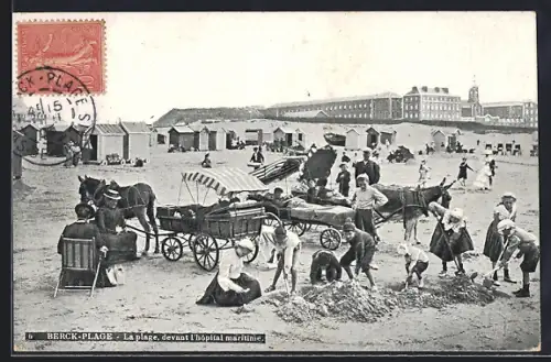 AK Berck-Plage, La plage, devant l`hopital maritime