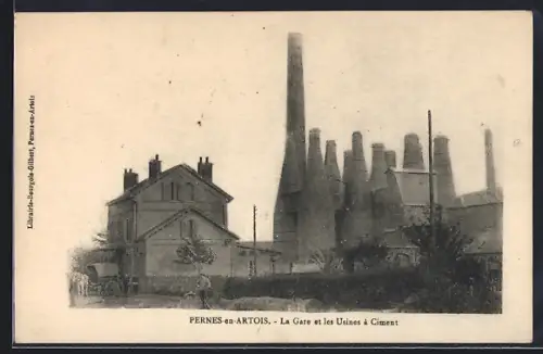 AK Pernes-en-Artois, La Gare et les Usines à Ciment