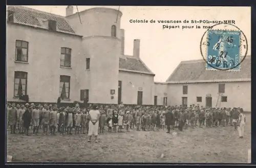 AK St-Pol-sur-Mer, Colonie de vacances, Départ pour la mer