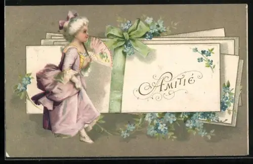 Präge-AK Elegante Dame mit einem Fächer