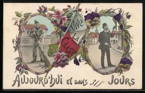 AK Soldat in Uniform mit Besen, Herr im Anzug mit Zigarre