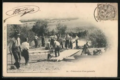 AK Soldaten in Uniform beim Brückenbau