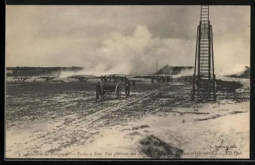 AK Ecoles à Feu, Vue générale des Batteries et Echelle Gugumus, Artillerie de Forteresse, Soldaten mit Karren