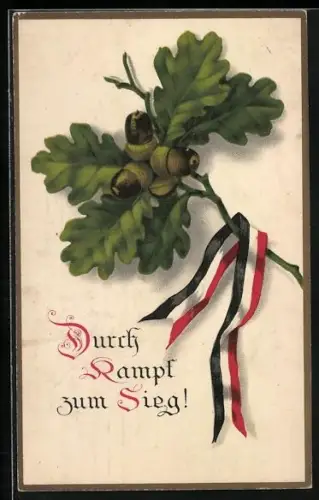 AK Eichenzweig mit Fahnenband, Durch Kampf zum Sieg, Spruch