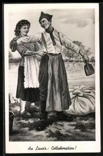 AK Soldat bei der Arbeit mit Frau