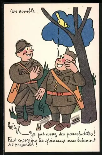 AK Vogel auf dem Baum kackt auf Soldaten