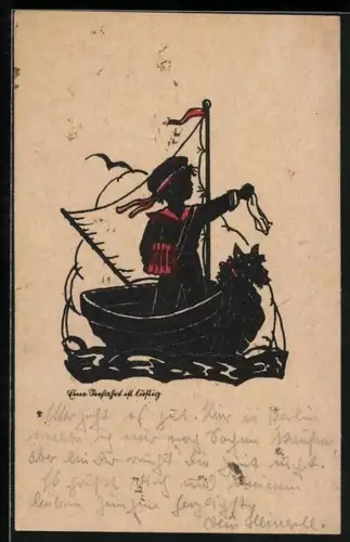 AK Schattenbild, Kleiner Matrose im Boot, Friedensbewegung
