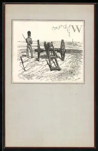 AK Soldat der Artillerie mit Kanone