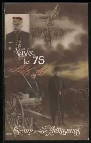 AK Soldaten der Artillerie mit Kanone, 75. Regiment