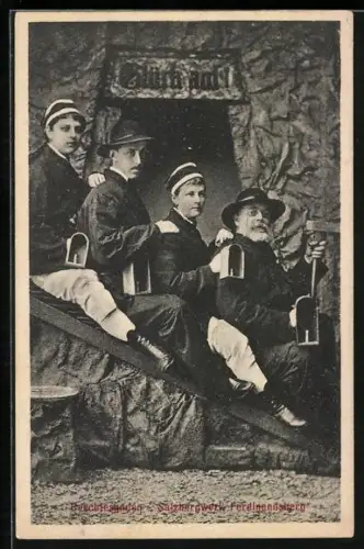 AK Berchtesgaden, Arbeiter vor dem Salzbergwerk Ferdinandsberg