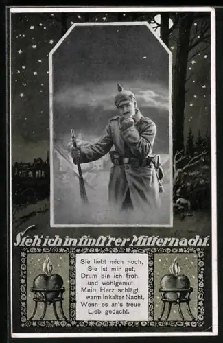 AK Soldat der Infanterie in Uniform zu Mitternacht
