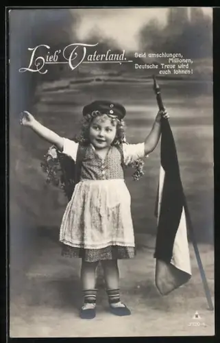 AK Lieb` Vaterland, Seid umschlungen, Millionen..., Mädchen mit Fahne