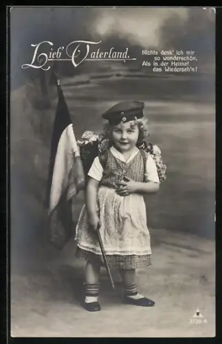 AK Lieb` Vaterland, Nichts denk` ich mir..., Kleines Mädchen mit Fahne