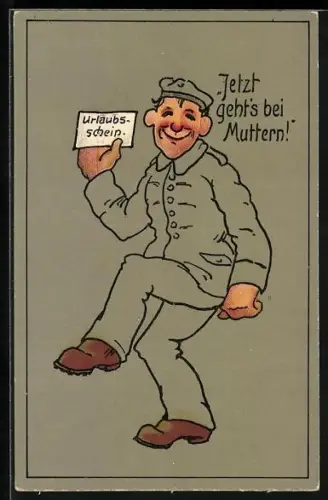 Künstler-AK Soldat freut sich auf seinen Urlaub