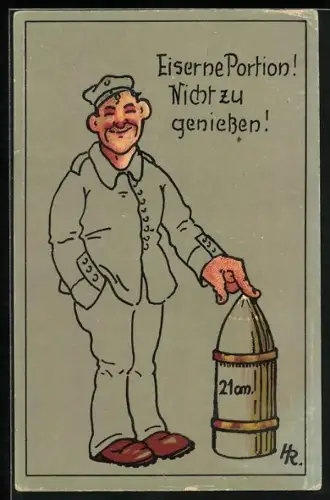 AK Soldat in Uniform mit Munition, Soldatenhumor